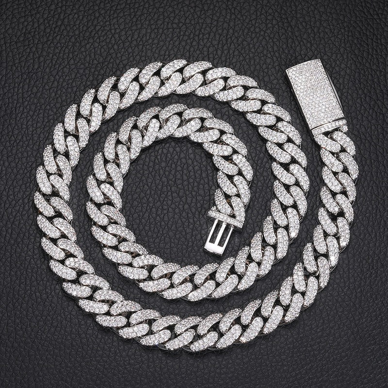 12mm Iced Out Double Row Cubic Zirconia Cuban Link Chain Necklace Bracelet Unisex Hip Hop Jewelry product image