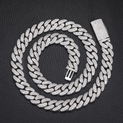12mm Iced Out Double Row Cubic Zirconia Cuban Link Chain Necklace Bracelet Unisex Hip Hop Jewelry
