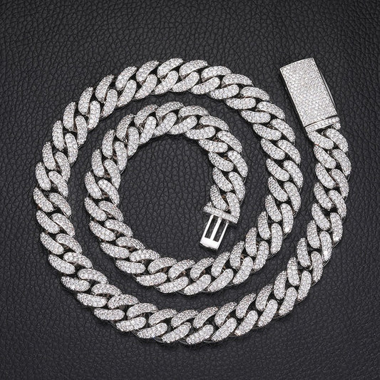 12mm Iced Out Double Row Cubic Zirconia Cuban Link Chain Necklace Bracelet Unisex Hip Hop Jewelry product image