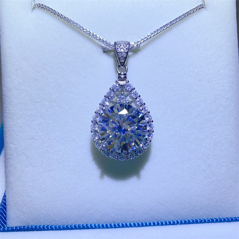 Teardrop Moissanite Pendant Necklace Halo Drop Clavicle Chain for Evening Wear product image