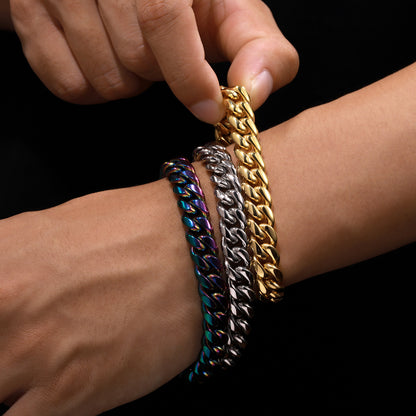 Unisex Cuban Link Chain Bracelet in Gold, Silver or Multicolor Stainless Steel Streetwear Jewelry