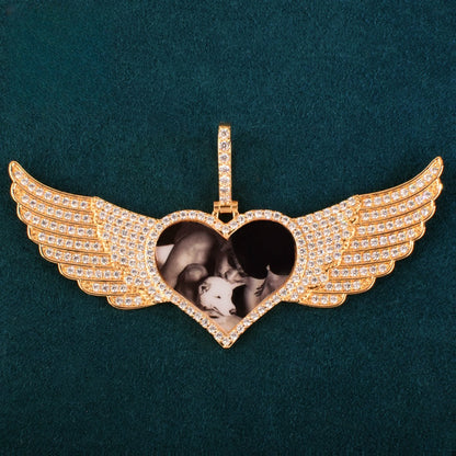 Iced Out Winged Heart Pendant Necklace