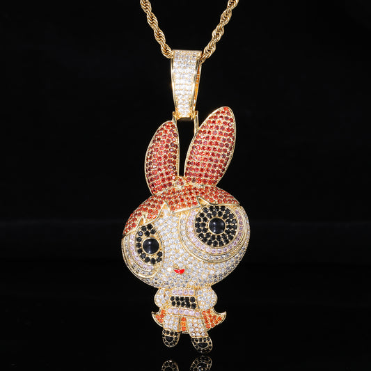 Iced Out Bunny Pendant Necklace for Men and Women, Hip Hop Cuban Link Chain Style, Gold Color CZ Statement Jewelry product image