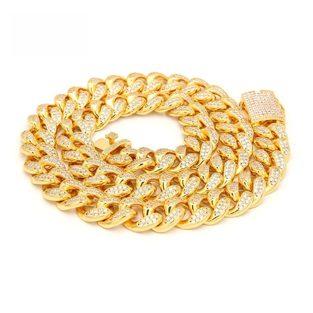 Iced Out Cuban Link Chain Necklace Bracelet Set for Women & Men, Gold Silver Plated Cubic Zirconia Statement Chain Jewelry