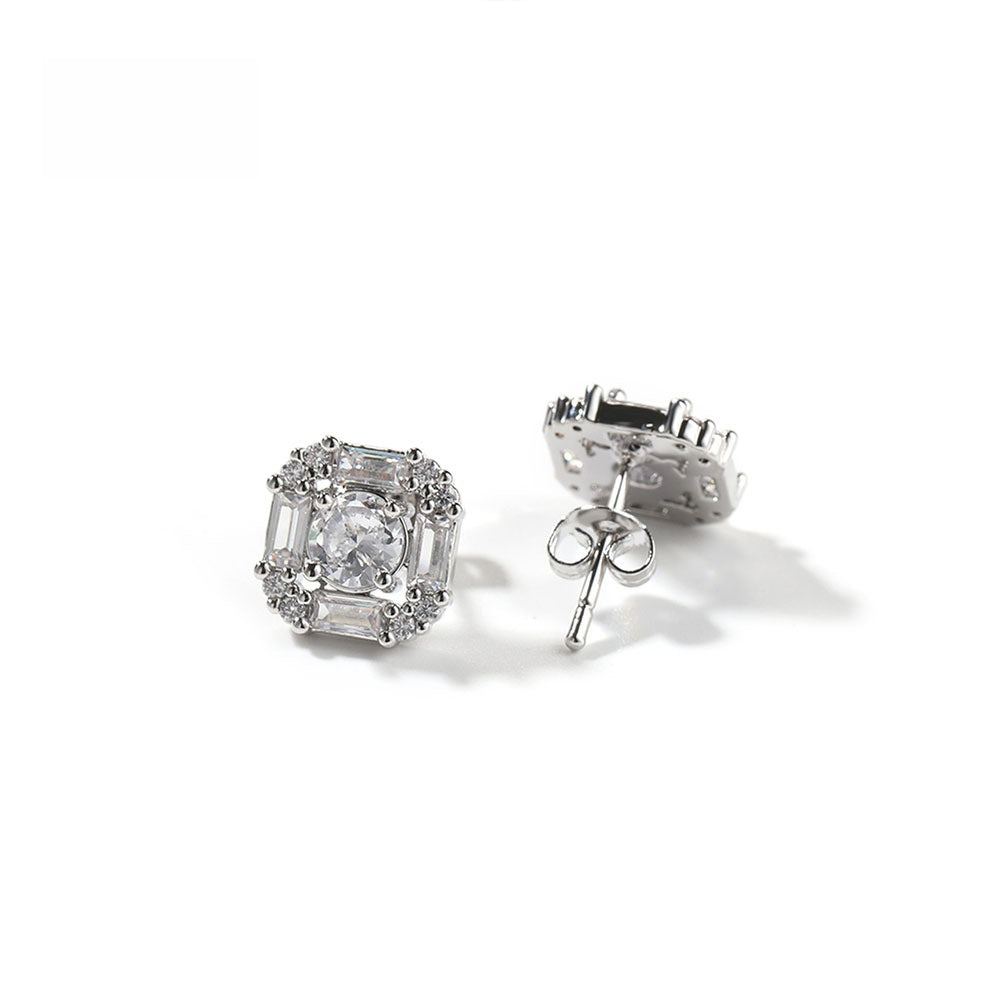 Geometric Cubic Zirconia Stud Earrings for Women in Gold or Silver Tone