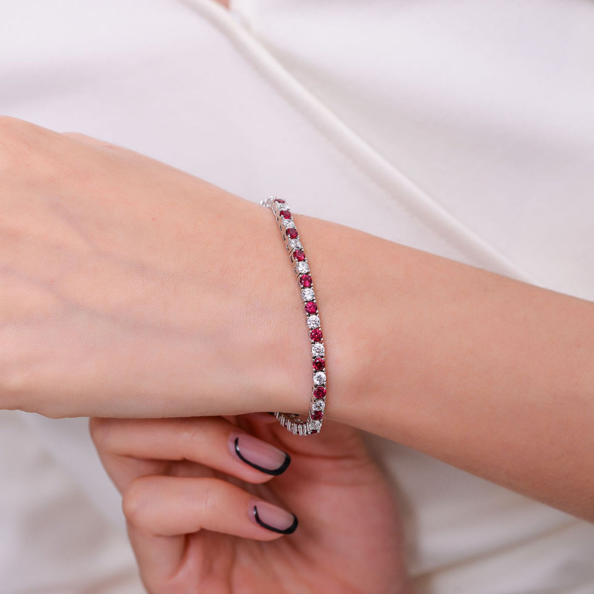Red and Clear Stone Tennis Bracelet for Women, Four-Prong Stackable Bracelet product image