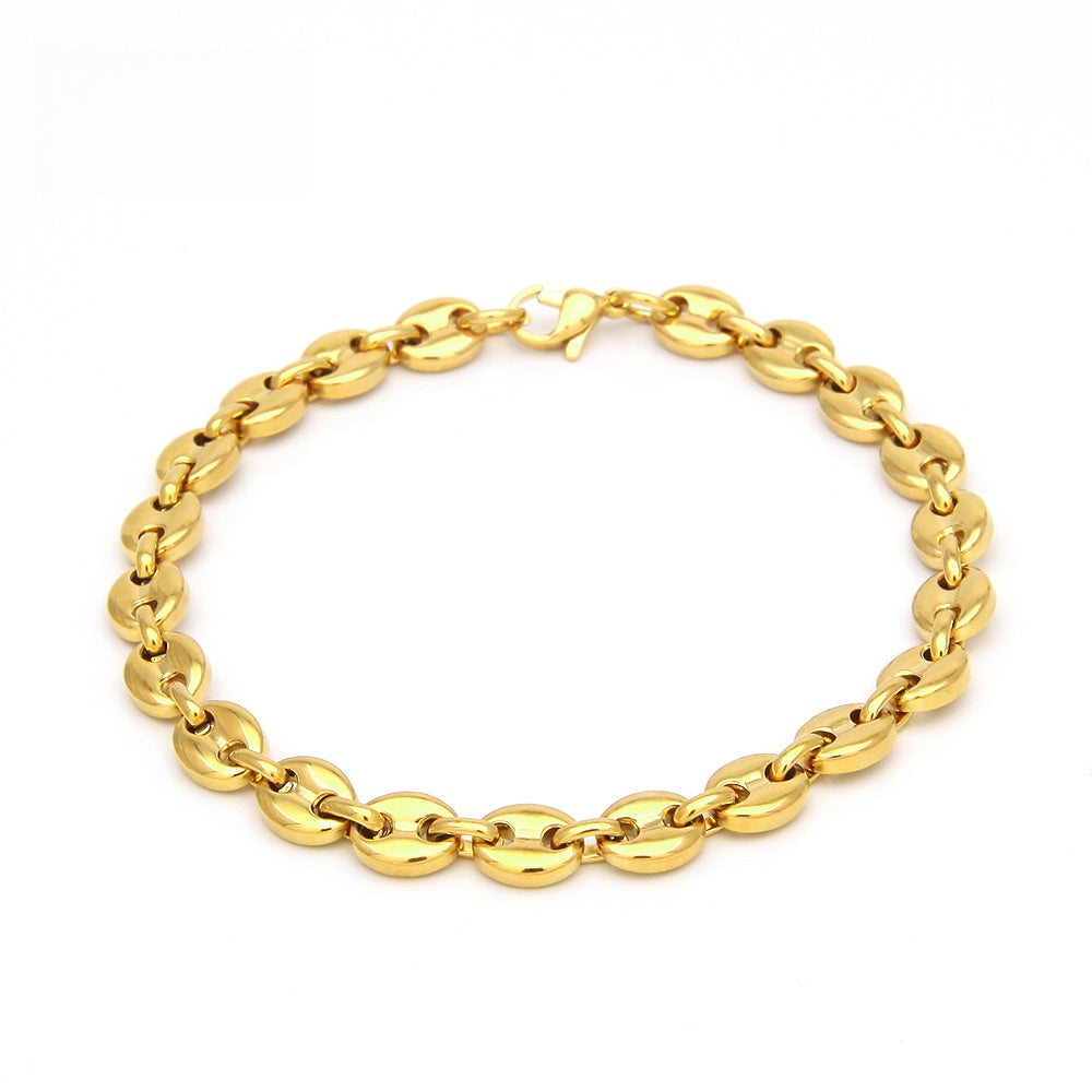 Men’s Stainless Steel Chain Bracelet – Gold Plated or Silver Plated Round Link Statement Bracelet