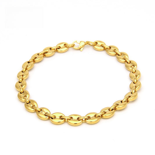 Men’s Stainless Steel Chain Bracelet – Gold Plated or Silver Plated Round Link Statement Bracelet