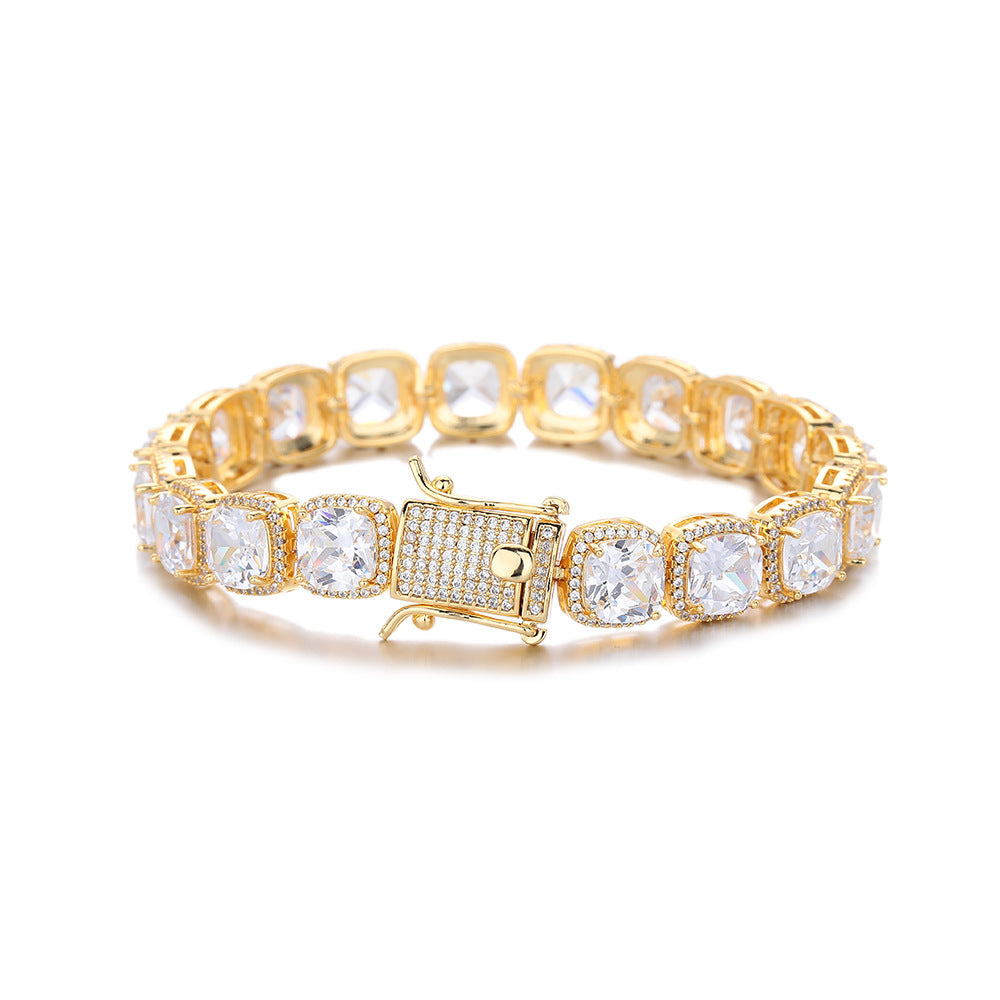 10MM Square Zirconia Tennis Bracelet, Iced Out Hip Hop Chain Bracelet, Unisex Geometric Wrist Jewelry