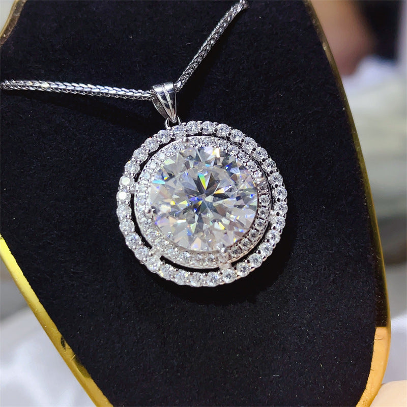 925 Silver Moissanite Pendant Necklace Round Halo 10 Carat Style Chain for Women product image