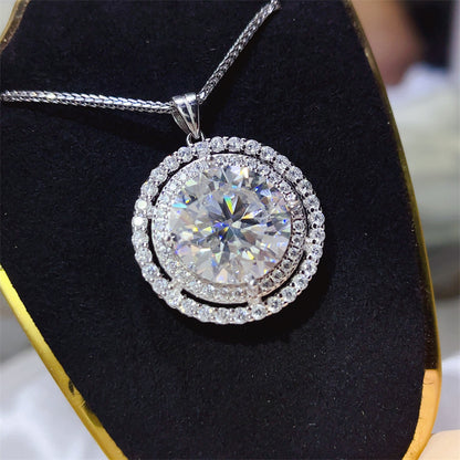 925 Silver Moissanite Pendant Necklace Round Halo 10 Carat Style Chain for Women