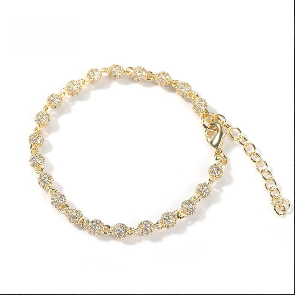 Unisex Hip Hop Cubic Zirconia Beaded Bracelet in Gold or Silver Tone, 7 Inch & 8 Inch Chain Bracelet product image