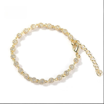 Unisex Hip Hop Cubic Zirconia Beaded Bracelet in Gold or Silver Tone, 7 Inch & 8 Inch Chain Bracelet