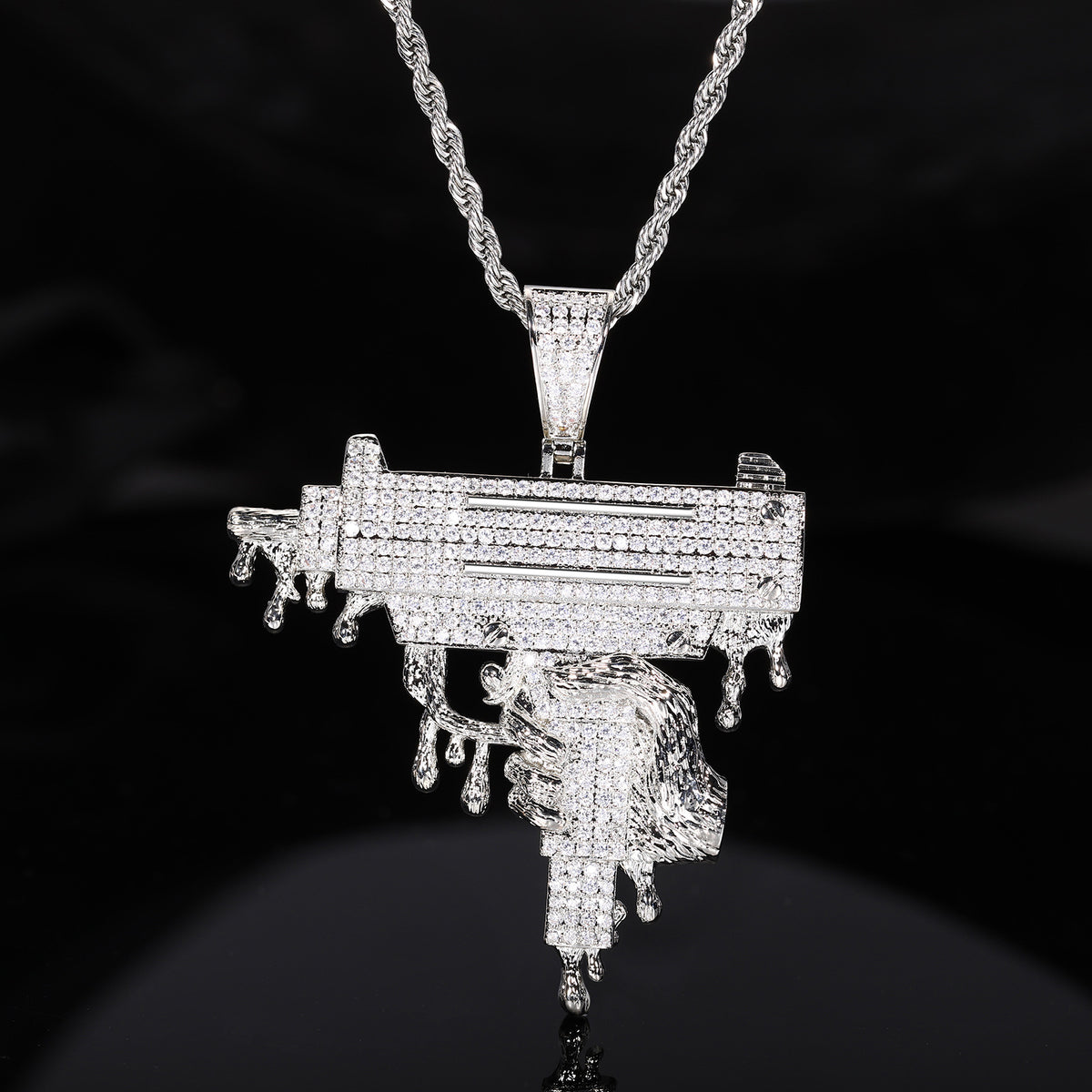 Iced Out UZI Pendant Necklace for Men and Women - Hip Hop Cubic Zirconia Rope Chain Statement Jewelry product image