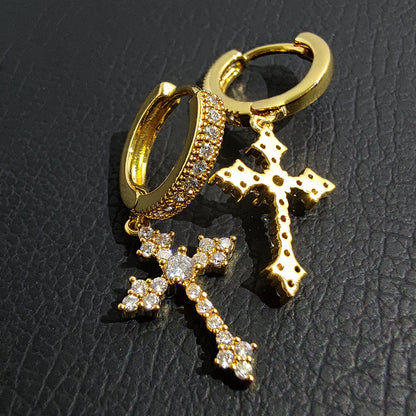 Cross CZ Drop Hip Hop Earrings with Copper Base - EAR014