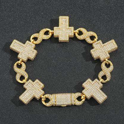 Hip Hop Cross Square Cuban Link Cubic Zirconia Bracelet for Men