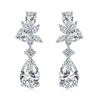 Moissanite Drop Earrings for Women, Pear Leaf Stud Dangle Earrings