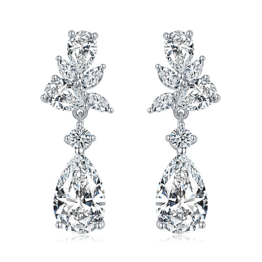 Moissanite Drop Earrings for Women, Pear Leaf Stud Dangle Earrings product image