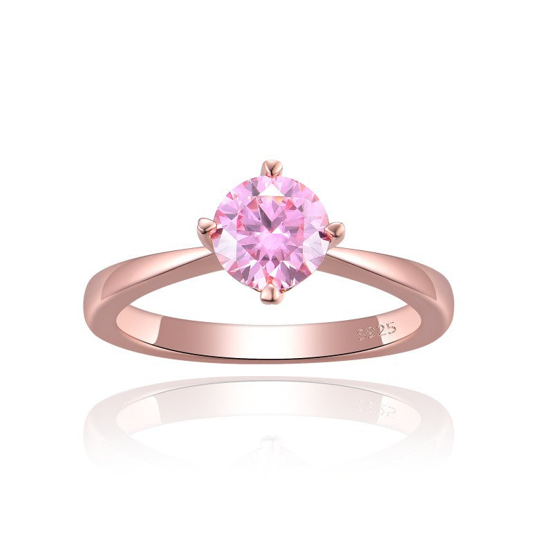Pink Moissanite Solitaire Ring, 6.5mm Round Stone, S925 Sterling Silver with 18K Rose Gold Plating product image