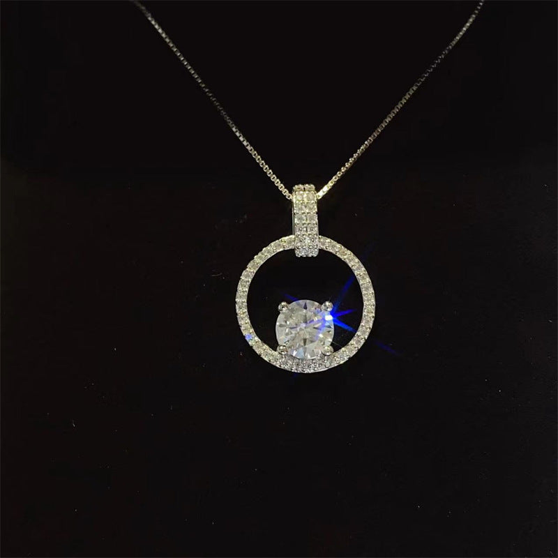 1 Carat Moissanite Circle Pendant Necklace for Women, Pavé U-Shaped Clavicle Chain product image