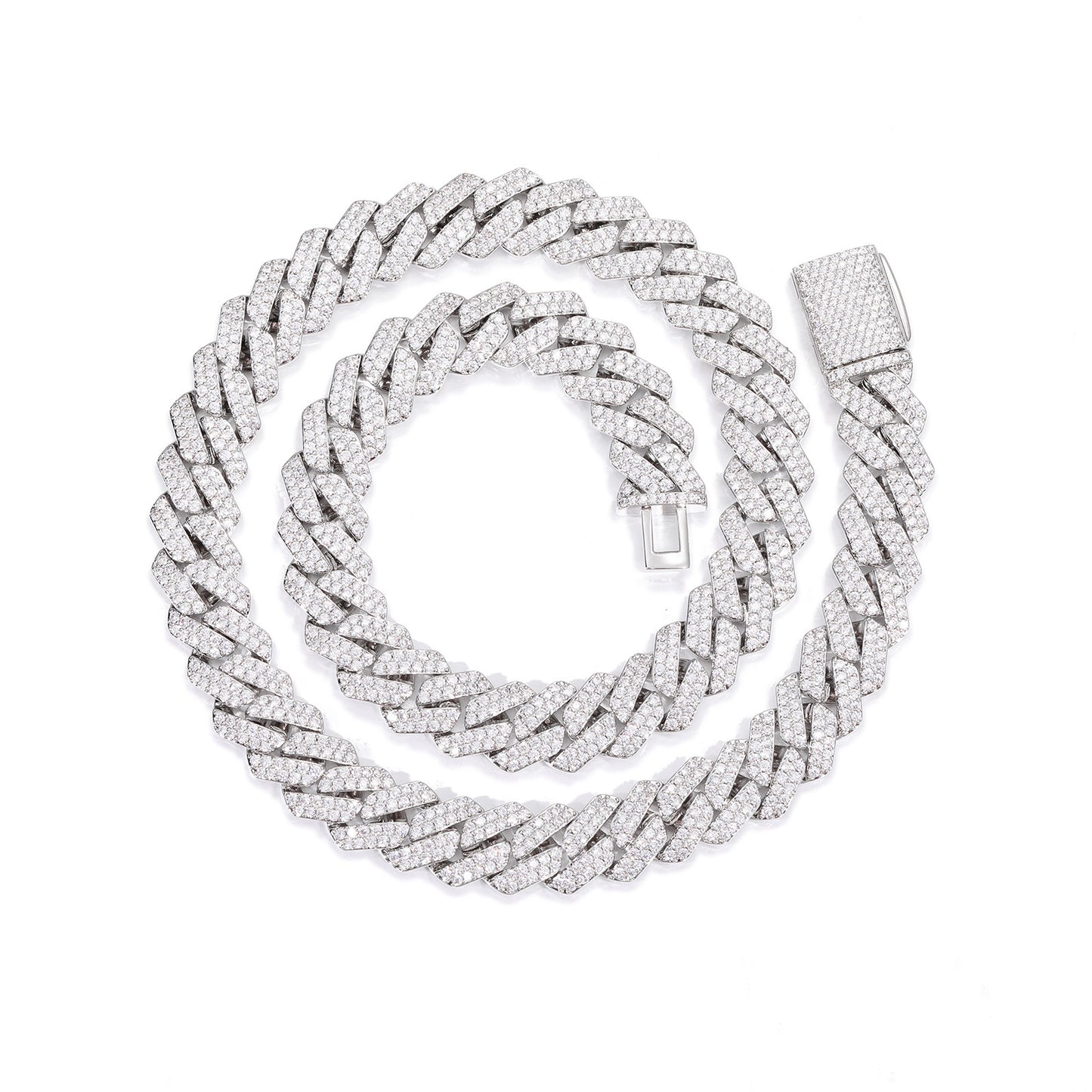 Iced Out Double Row Cuban Link Chain Necklace or Bracelet in Copper with Cubic Zirconia product image