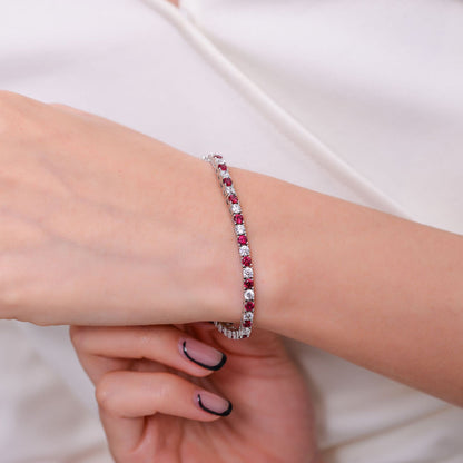 Red and Clear Stone Tennis Bracelet for Women, Four-Prong Stackable Bracelet