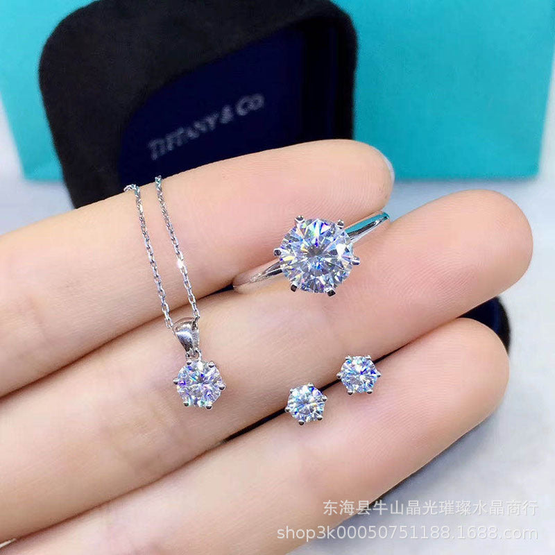 Moissanite Jewelry Set - 6-Prong Solitaire Ring, Pendant & Stud Earrings product image