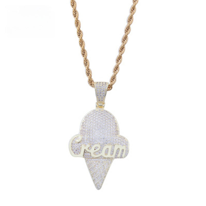 Iced Ice Cream Pendant Necklace with Cubic Zirconia Rope Chain for Women & Men product image