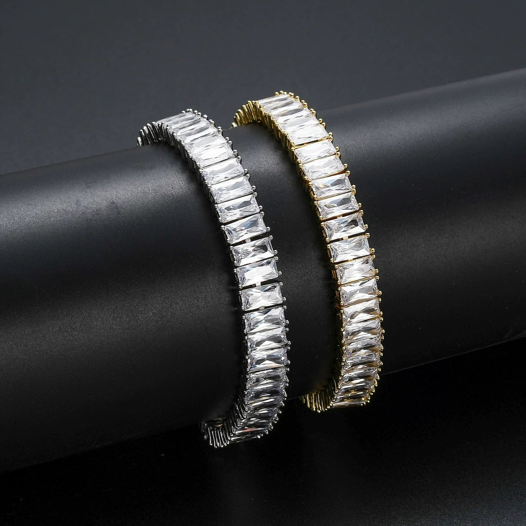 Hip Hop Light Luxury Diamond Shape Cuban Link Copper Bracelet for Men