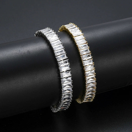 Hip Hop Light Luxury Diamond Shape Cuban Link Copper Bracelet for Men