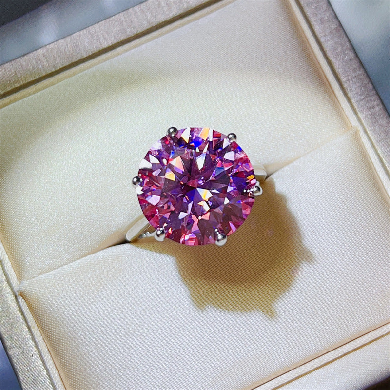 Pink Moissanite Ring for Women, 5 Carat or 10 Carat Round Solitaire Engagement Ring, Six-Prong Statement Ring product image