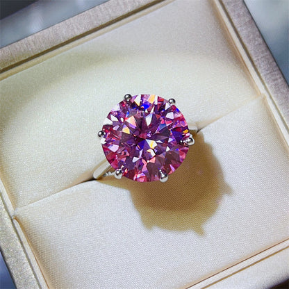 Pink Moissanite Ring for Women, 5 Carat or 10 Carat Round Solitaire Engagement Ring, Six-Prong Statement Ring