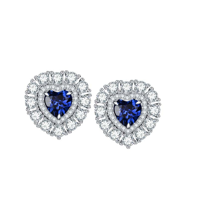Blue Heart Stud Earrings for Women, Created Sapphire Halo Earrings product image