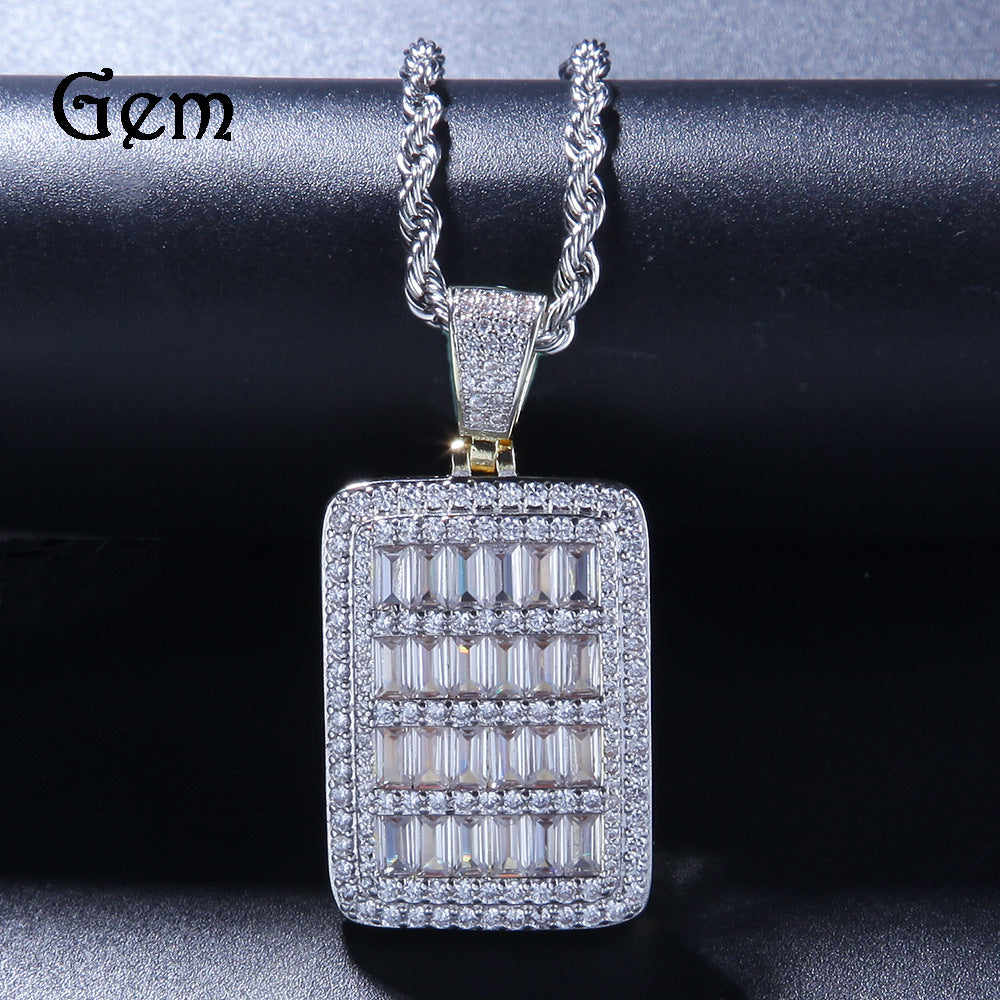Iced Out Rectangular Pendant Necklace with Cubic Zirconia Hip Hop Chain for Women and Men product image