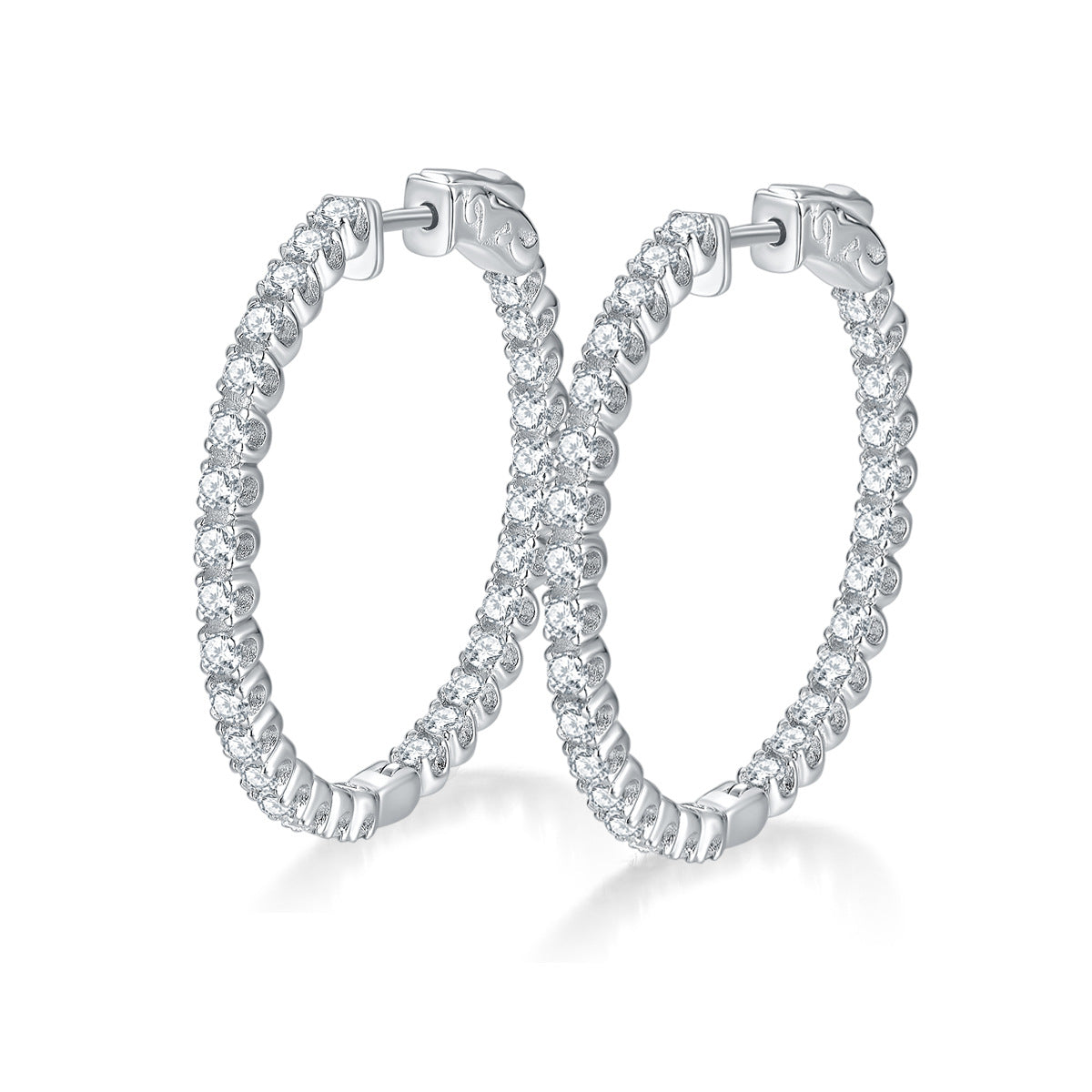 S925 Sterling Silver Hoop Earrings with Clear Stone Pave Detail product image