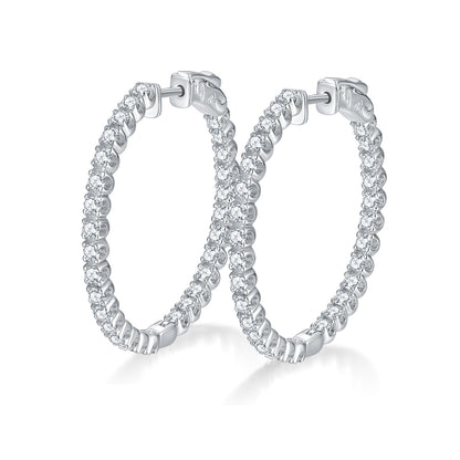 S925 Sterling Silver Hoop Earrings with Clear Stone Pave Detail