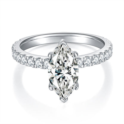 2 Carat Marquise Moissanite Engagement Ring for Women, Pave Band