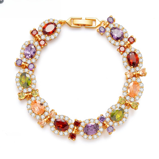 Bow Accent Oval Gemstone Halo Bracelet for Women Elegant Party Jewelry