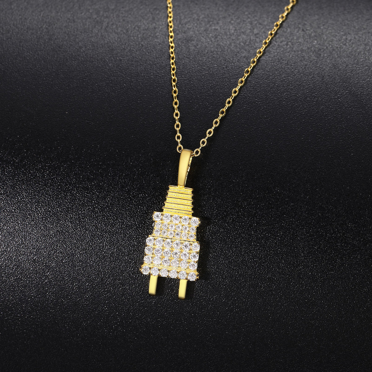 Iced Out Moissanite Power Plug Pendant Necklace in Gold Tone product image