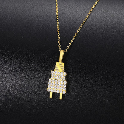 Iced Out Moissanite Power Plug Pendant Necklace in Gold Tone