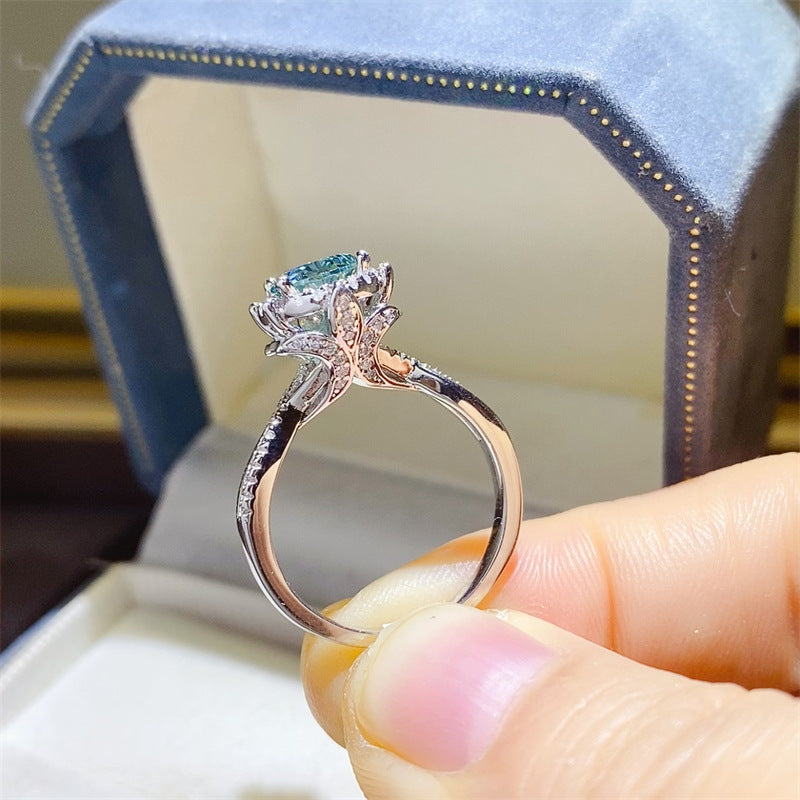 Green Moissanite Flower Ring for Women, 2 Carat Engagement Ring Style product image
