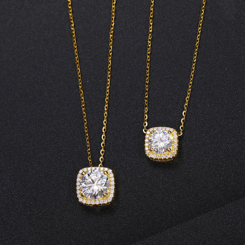 925 Silver Geometric Moissanite Pendant Necklace for Women, Luxury Hip Hop Clavicle Chain product image