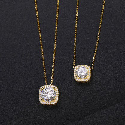 925 Silver Geometric Moissanite Pendant Necklace for Women, Luxury Hip Hop Clavicle Chain