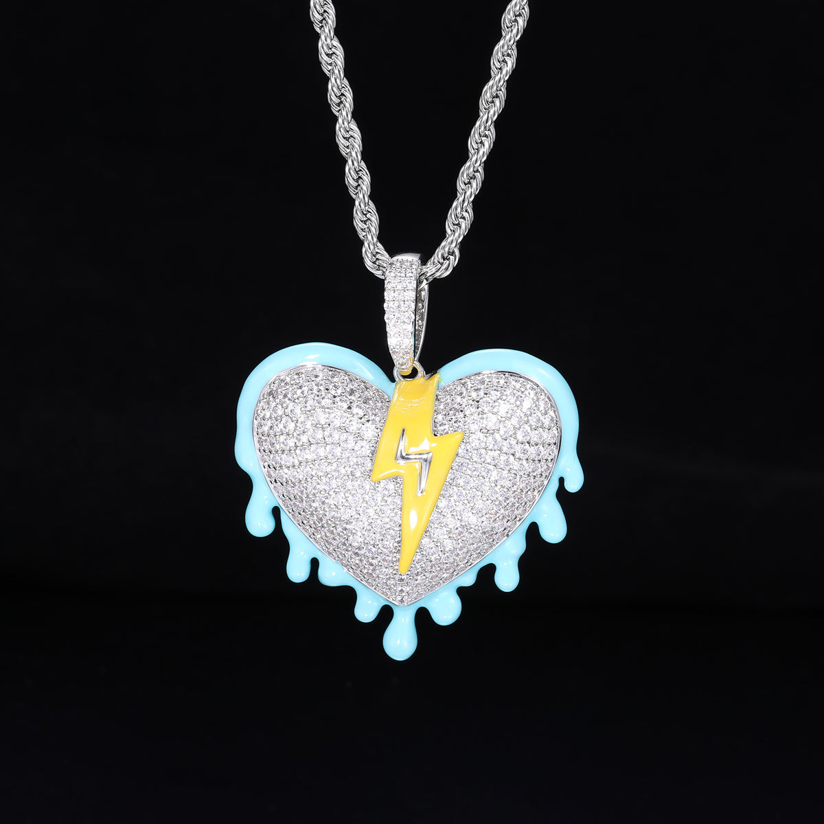 Iced Out Heart Lightning Pendant Necklace for Men, Hip Hop Rope Chain product image