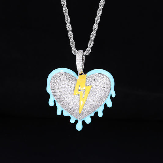 Iced Out Heart Lightning Pendant Necklace for Men, Hip Hop Rope Chain product image