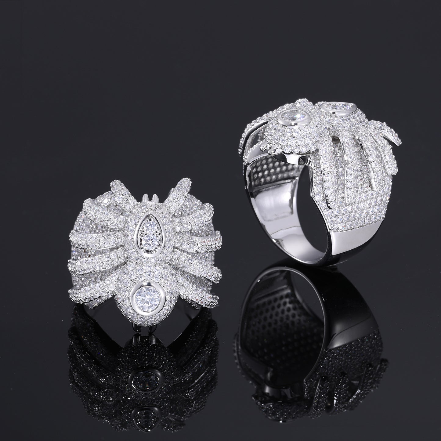 Iced Out Spider Ring for Men and Women, Zirconia Hip Hop Statement Band, White Tone Animal Ring Size 8-12 product image