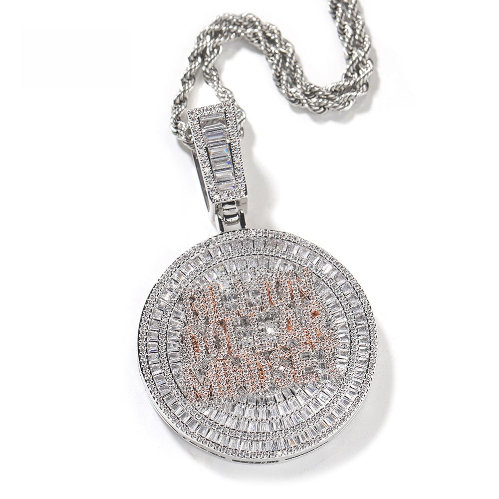 Iced Out English Letter Pendant Necklace for Women - Hip Hop Statement Chain with Cubic Zirconia, Twisted Rope Chain, White Platinum Tone or Two Tone