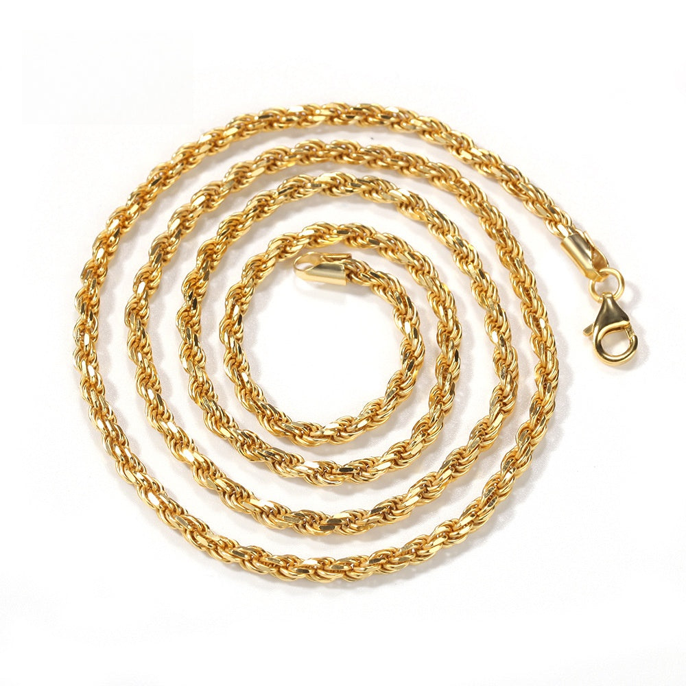 Unisex Twisted Rope Chain Necklace in 925 Sterling Silver, Gold Plated or Silver Plated Hip Hop Pendant Chain
