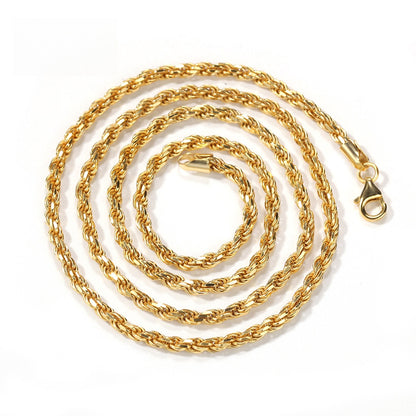 Unisex Twisted Rope Chain Necklace in 925 Sterling Silver, Gold Plated or Silver Plated Hip Hop Pendant Chain
