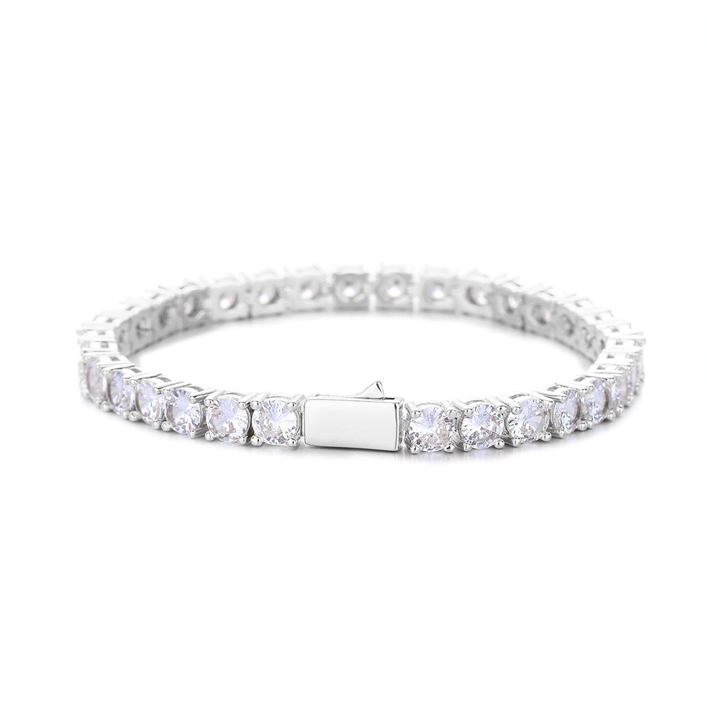 Unisex Single-Row Round Cubic Zirconia Tennis Bracelet, Hip Hop Statement Bracelet